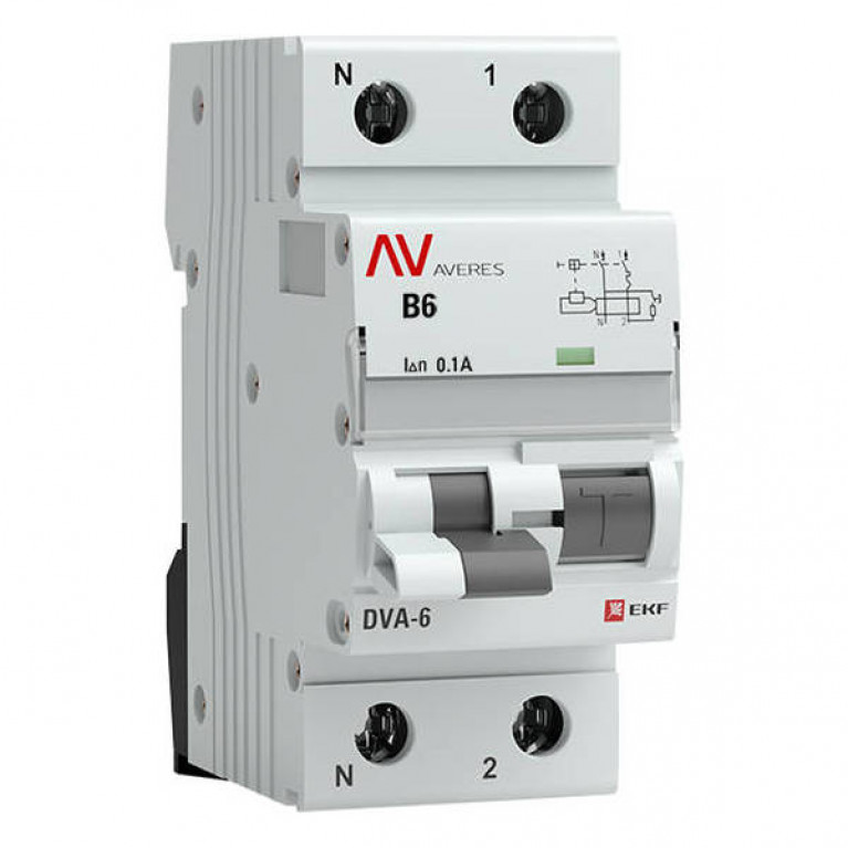 Дифавтомат EKF AVERES 1P+N 6А (B) 6 кА, 100 мА ( AC ), rcbo6-1pn-6B-100-ac-av