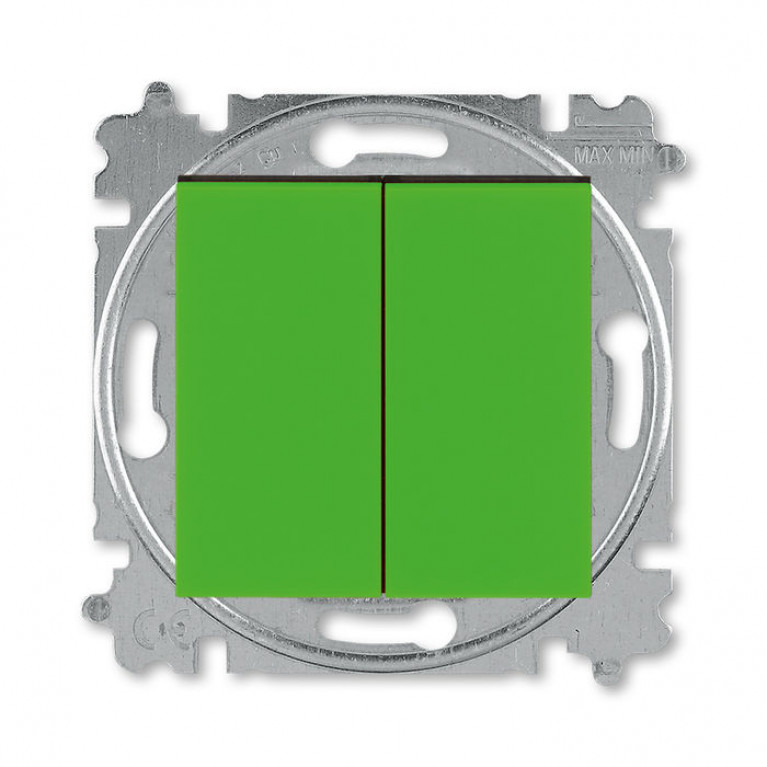 Выключатель 2-клавишный ABB LEVIT, скрытый монтаж, зеленый // дымчатый черный, 2CHH590545A6067