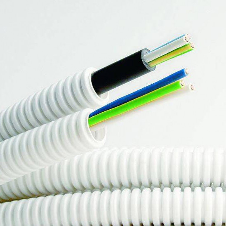 Электротруба ПВХ гибкая гофр. д.20мм, цвет серый, с кабелем ВВГнг(А)-LS3х2,5мм² РЭК ГОСТ+, 50м (упак. 50м)
