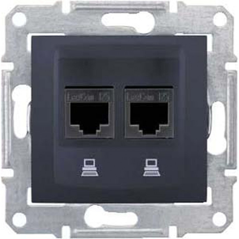 Розетка двойная компьютерная RJ45 Cat.5 Schneider Electric SEDNA, графит, SDN4600170