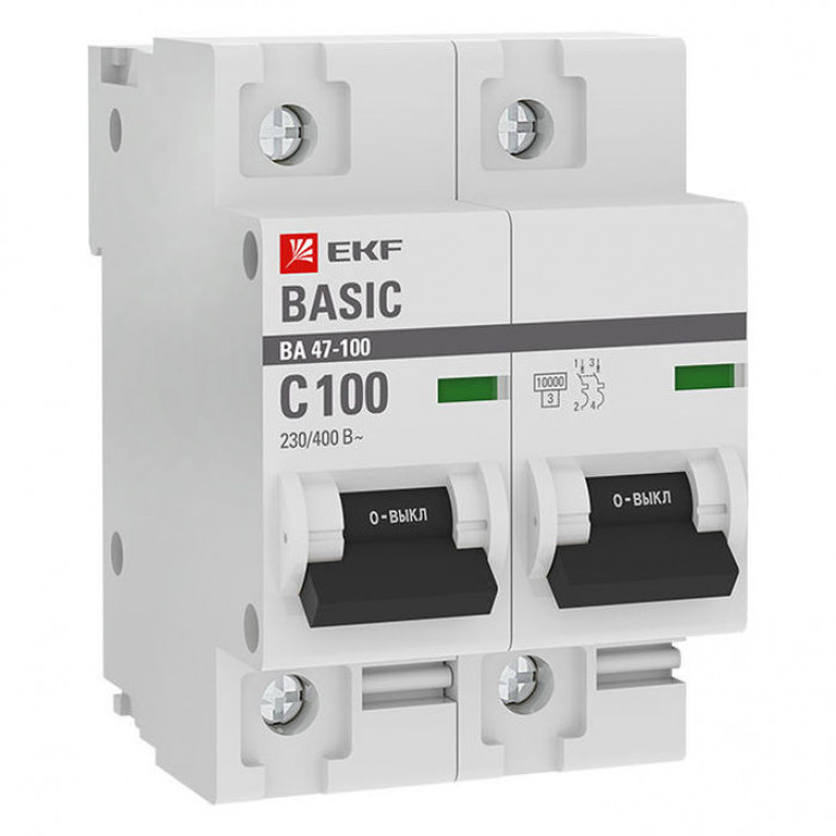 Автоматический выключатель EKF Basic 2P 100А (C) 10кА, mcb47100-2-100C-bas