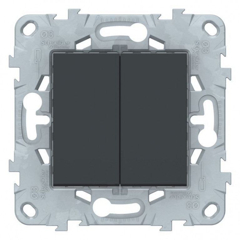 Переключатель 2-клавишный Schneider Electric UNICA NEW, скрытый монтаж, антрацит, NU521354