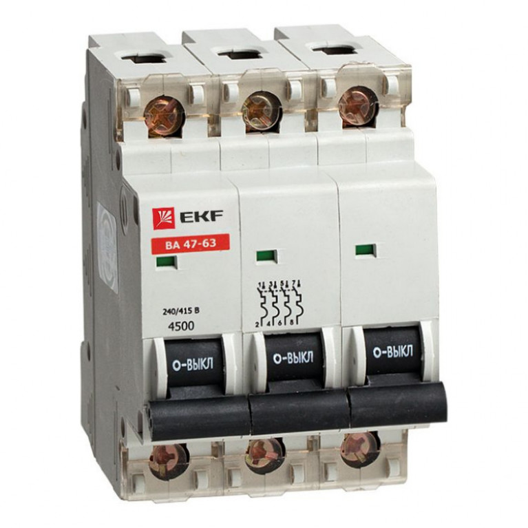 Автоматический выключатель EKF PROxima 3P 1А (D) 4.5кА, mcb4763-3-01D