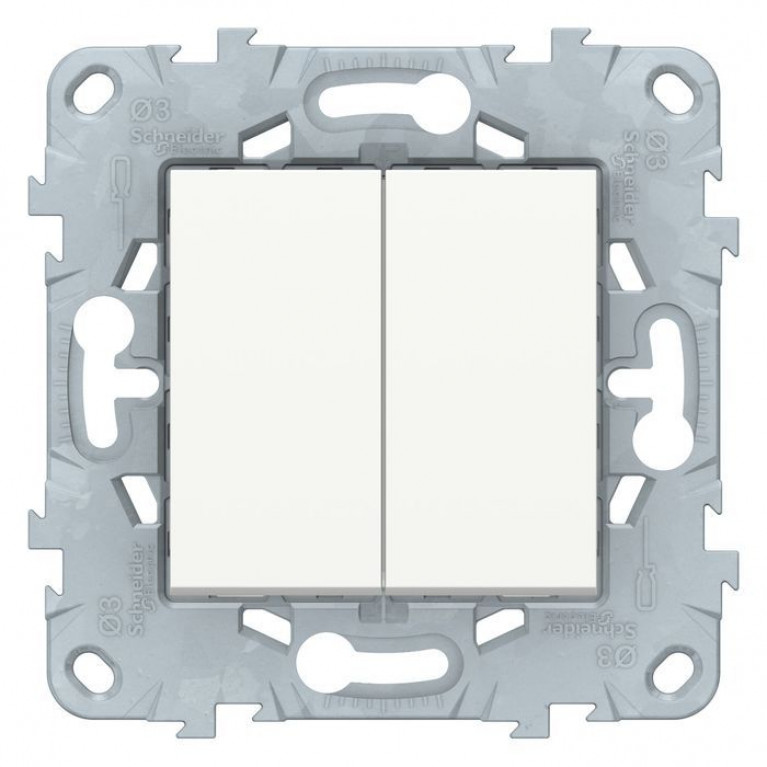 Переключатель 2-клавишный Schneider Electric UNICA NEW, скрытый монтаж, белый, NU521318