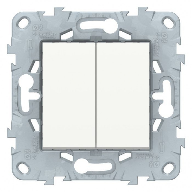 Выключатель 2-клавишный Schneider Electric UNICA NEW, скрытый монтаж, белый, NU521118
