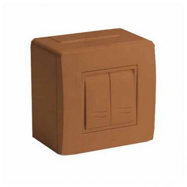 Коробка в сборе с 2-клавишным выключателем, коричневая (упак. 14шт)