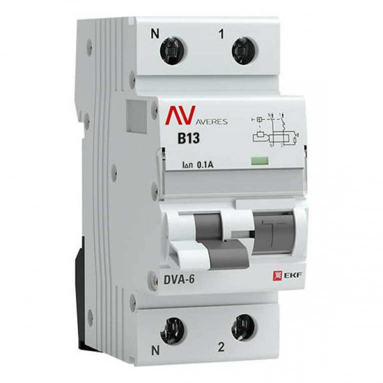 Дифавтомат EKF AVERES 1P+N 13А (B) 6 кА, 100 мА ( AC ), rcbo6-1pn-13B-100-ac-av