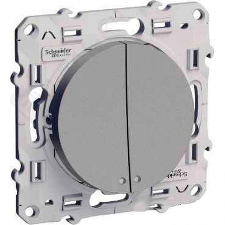 Выключатель 2-клавишный Schneider Electric ODACE, скрытый монтаж, алюминий, S53R221