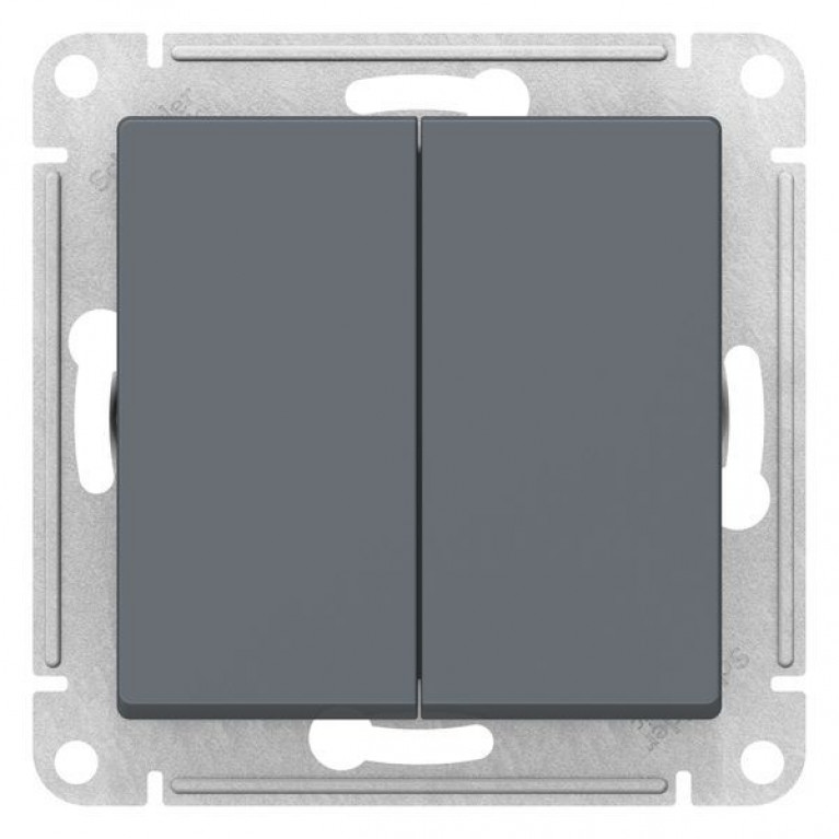 Переключатель 2-клавишный Schneider Electric ATLASDESIGN, скрытый монтаж, грифель, ATN000765