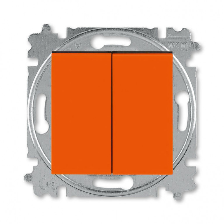 Выключатель 2-клавишный ABB LEVIT, скрытый монтаж, оранжевый // дымчатый черный, 2CHH590545A6066