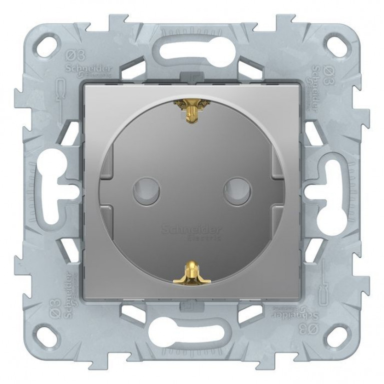 Розетка Schneider Electric UNICA NEW, скрытый монтаж, с заземлением, со шторками, алюминий, NU503730