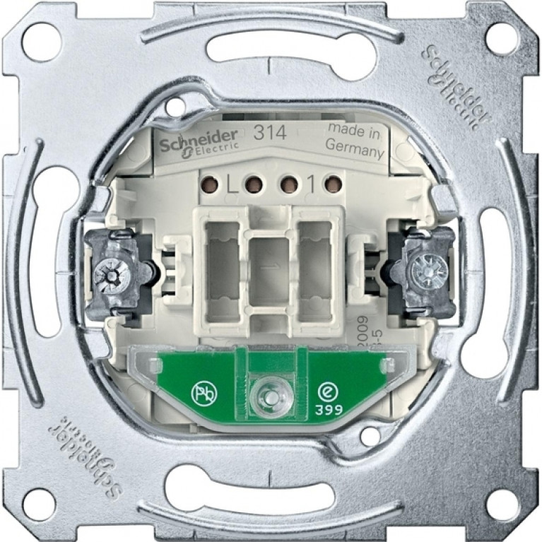Механизм переключателя 1-клавишного Schneider Electric коллекции Merten, с подсветкой, скрытый монтаж, MTN3606-0000