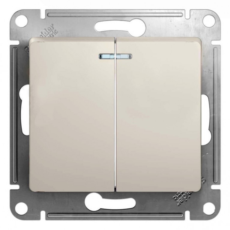 Выключатель 2-клавишный Schneider Electric GLOSSA, с подсветкой, скрытый монтаж, молочный, GSL000953