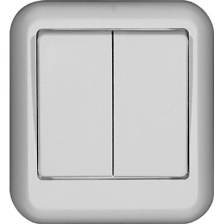 Выключатель 2-клавишный Schneider Electric ПРИМА, открытый монтаж, белый, VA5U-214I-B