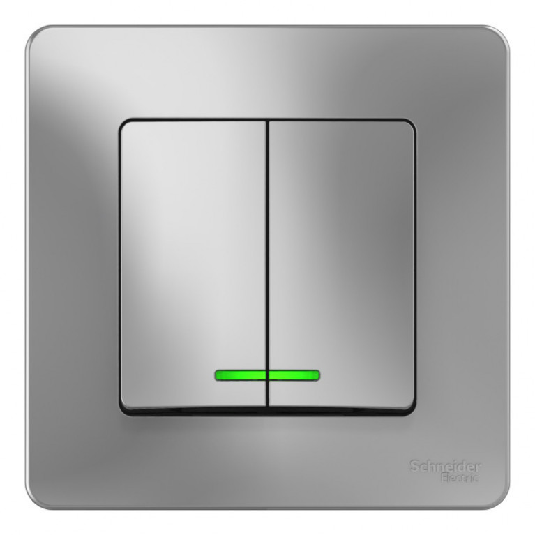 Выключатель 2-клавишный Schneider Electric BLANCA, с подсветкой, скрытый монтаж, алюминий, BLNVS010513