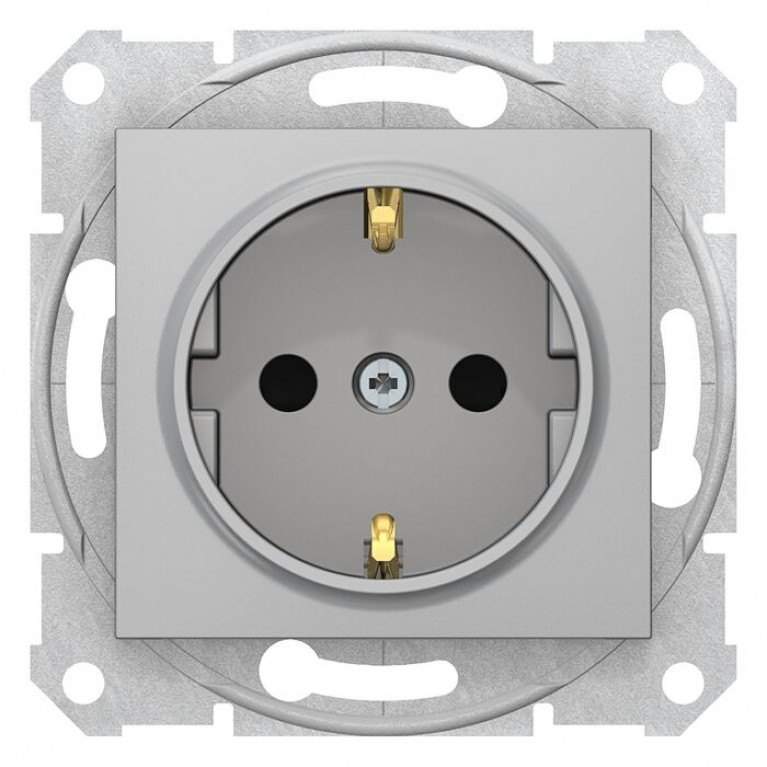 Розетка Schneider Electric SEDNA, скрытый монтаж, с заземлением, со шторками, алюминий, SDN3001760