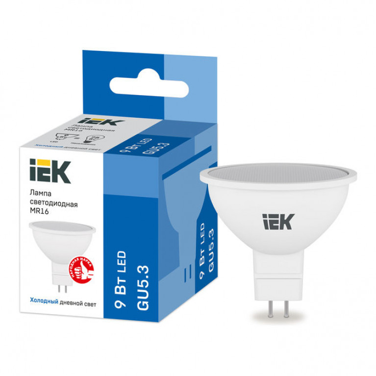 Лампа LED MR16 софит 9Вт 230В 6500К GU5.3 IEK