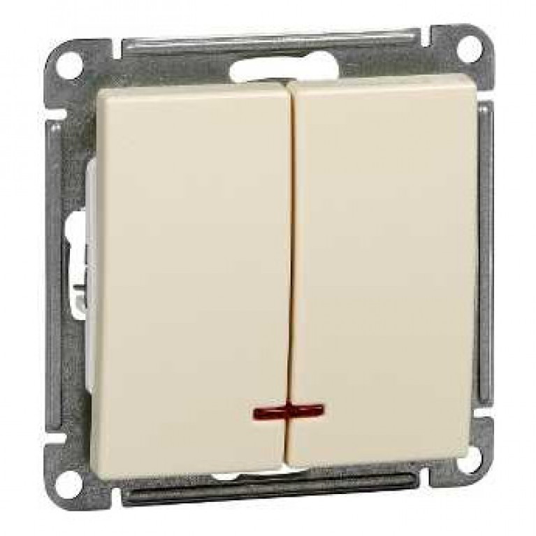 Выключатель 2-клавишный Schneider Electric W59, с подсветкой, скрытый монтаж, слоновая кость, VS510-251-2-86