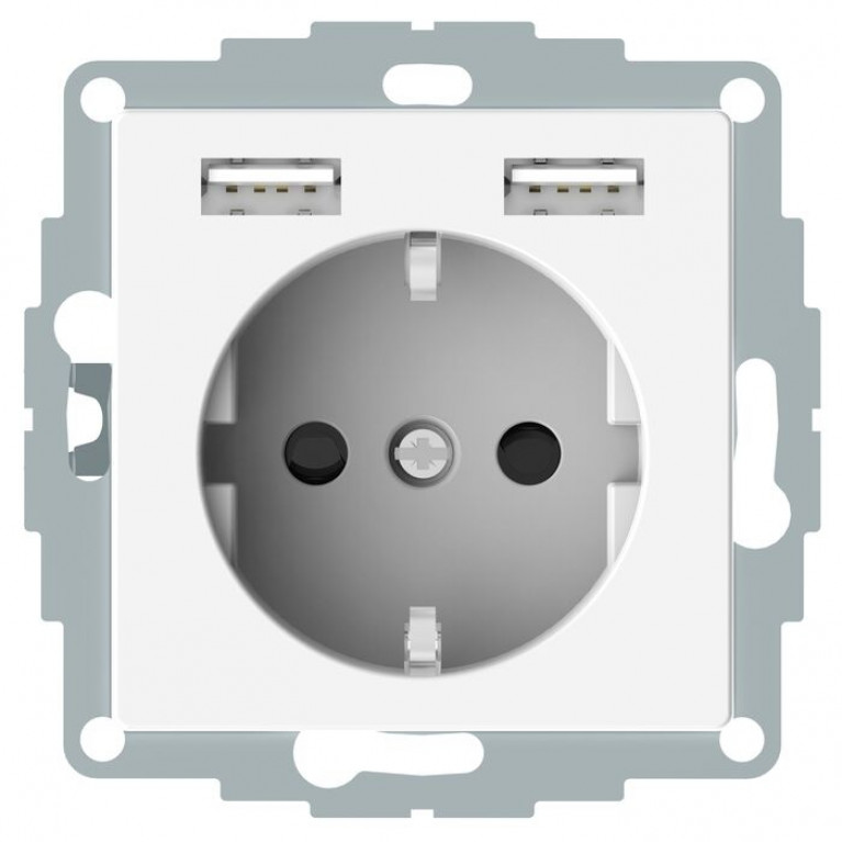 Розетка с USB Schneider Electric AQUAIN, скрытый монтаж, с заземлением, белый, MTN2366-0319