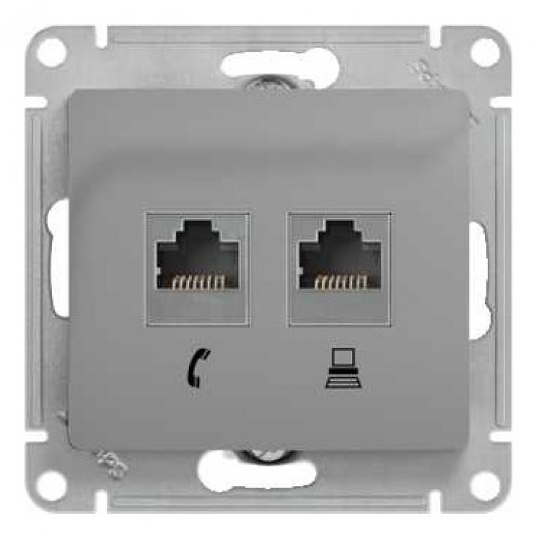 GLOSSA РОЗЕТКА двойная компьютерная RJ45+RJ45, кат.5E, механизм, АЛЮМИНИЙ