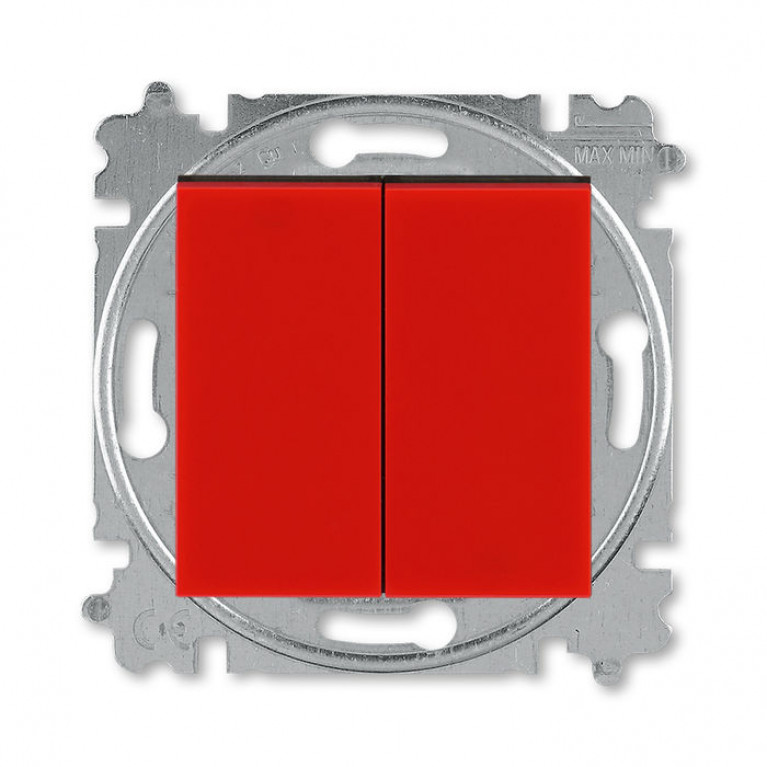 Выключатель 2-клавишный ABB LEVIT, скрытый монтаж, красный // дымчатый черный, 2CHH590545A6065