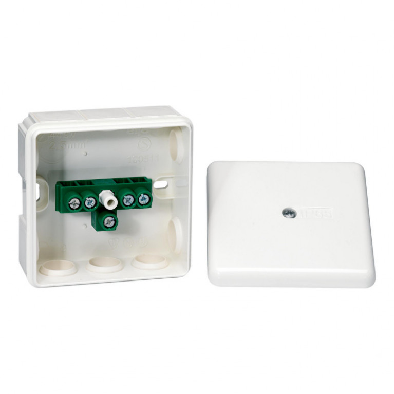 СОЕД. КОРОБКА IP65 87Х87Х40 С КОЛОДКОЙ 5*440V 10 САЛЬН.
