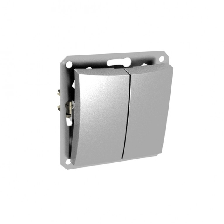 Выключатель 2-клавишный Schneider Electric ДУЭТ, скрытый монтаж, серебристый, WDE000351