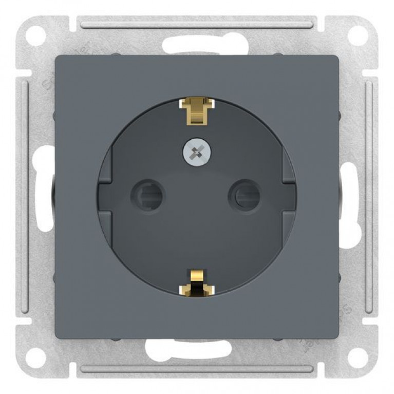 Розетка Schneider Electric ATLASDESIGN, скрытый монтаж, с заземлением, со шторками, грифель, ATN000745