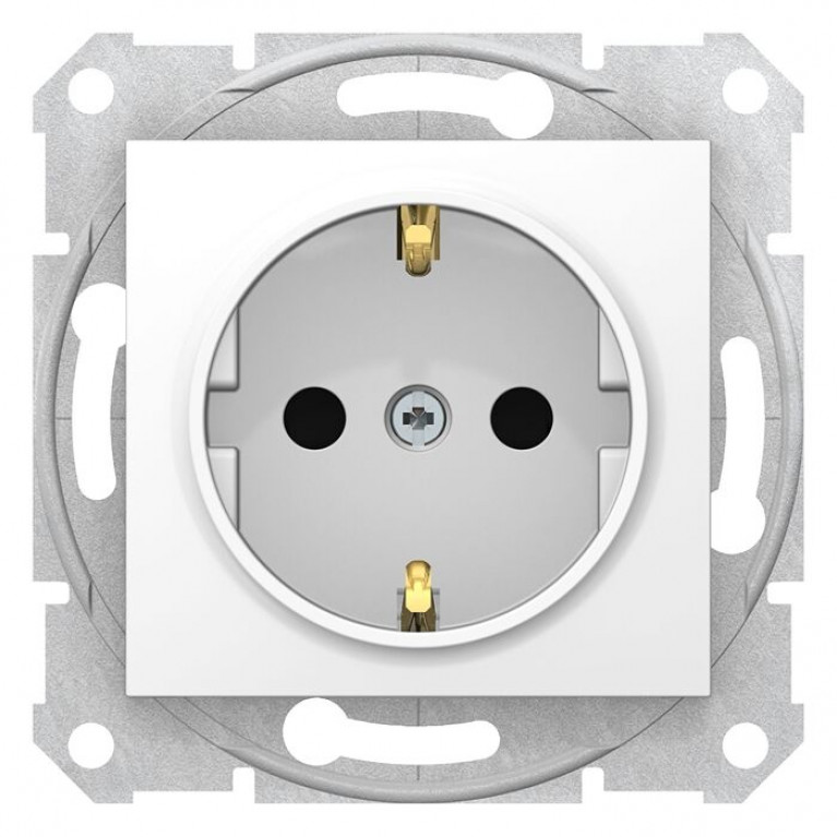 Розетка Schneider Electric SEDNA, скрытый монтаж, с заземлением, со шторками, белый, SDN3001721