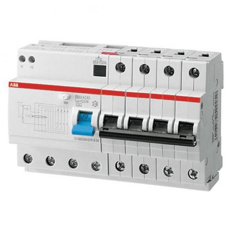 Дифавтомат ABB DS200 4P 63А (C) 10кА 30мА (AC), 2CSR274001R1634