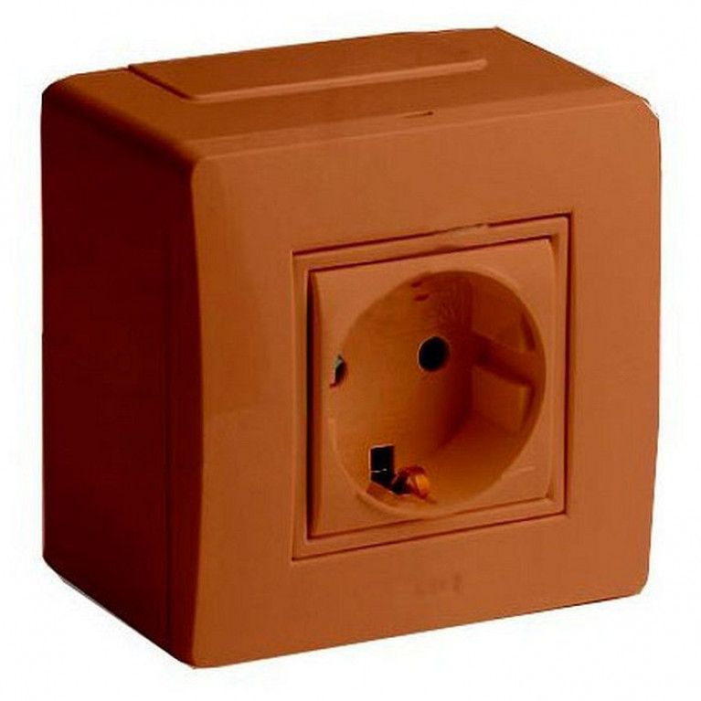 Коробка в сборе с силовой розеткой, коричневая (розница) (упак. 14шт)