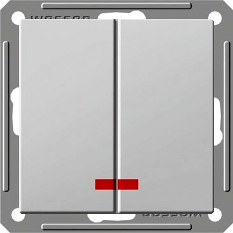 Выключатель 2-клавишный Schneider Electric W59, с подсветкой, скрытый монтаж, хром матовый, VS516-251-5-86