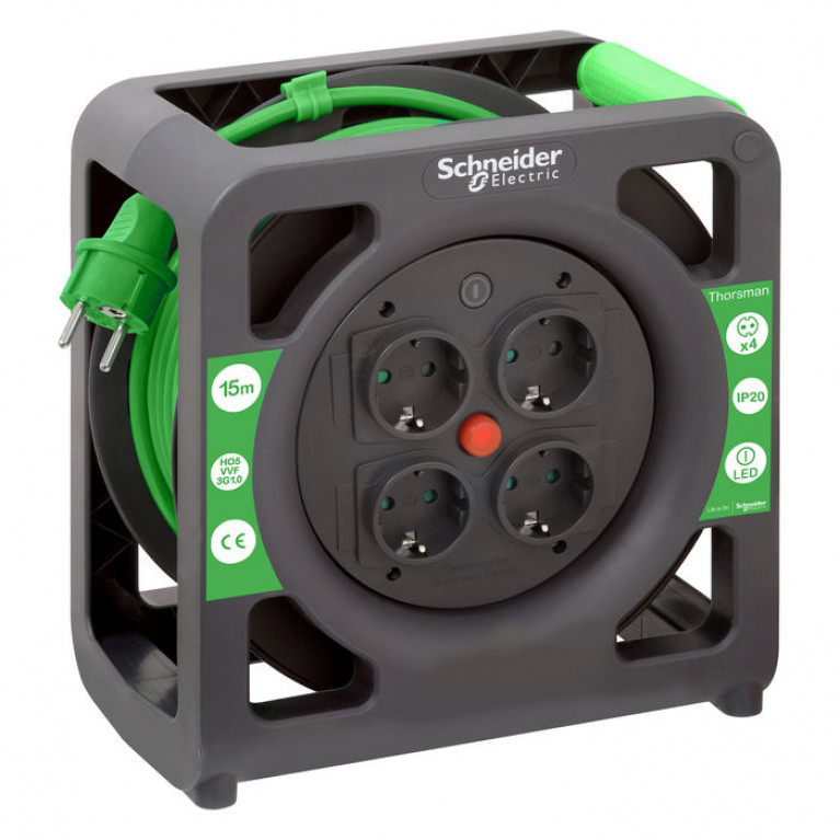 Силовой удлинитель на катушке Schneider Electric Thorsman 4-местный, 15м, IMT33135
