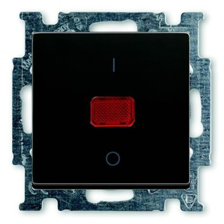 Выключатель 1-клавишный двухполюсный ABB BASIC55, с подсветкой, скрытый монтаж, château-black, 2CKA001020A0092