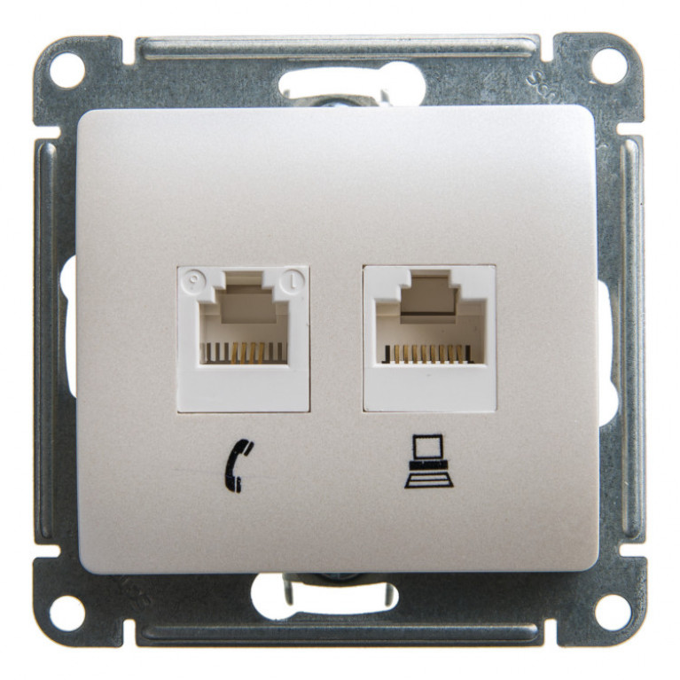 GLOSSA РОЗЕТКА двойная компьютерная RJ45+RJ45, кат.5E, механизм,ПЕРЛАМУТР