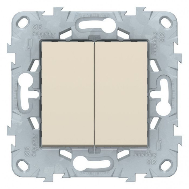 Переключатель 2-клавишный Schneider Electric UNICA NEW, скрытый монтаж, бежевый, NU521344