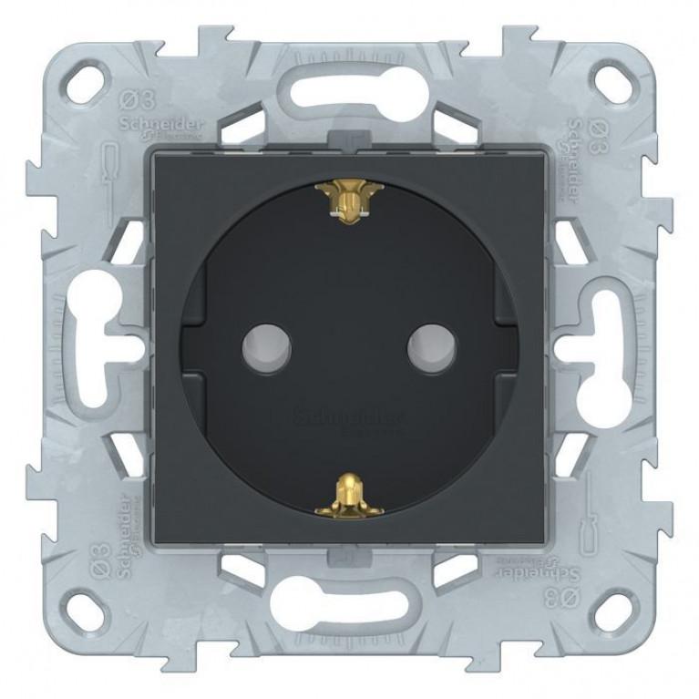 Розетка Schneider Electric UNICA NEW, скрытый монтаж, с заземлением, со шторками, антрацит, NU505754