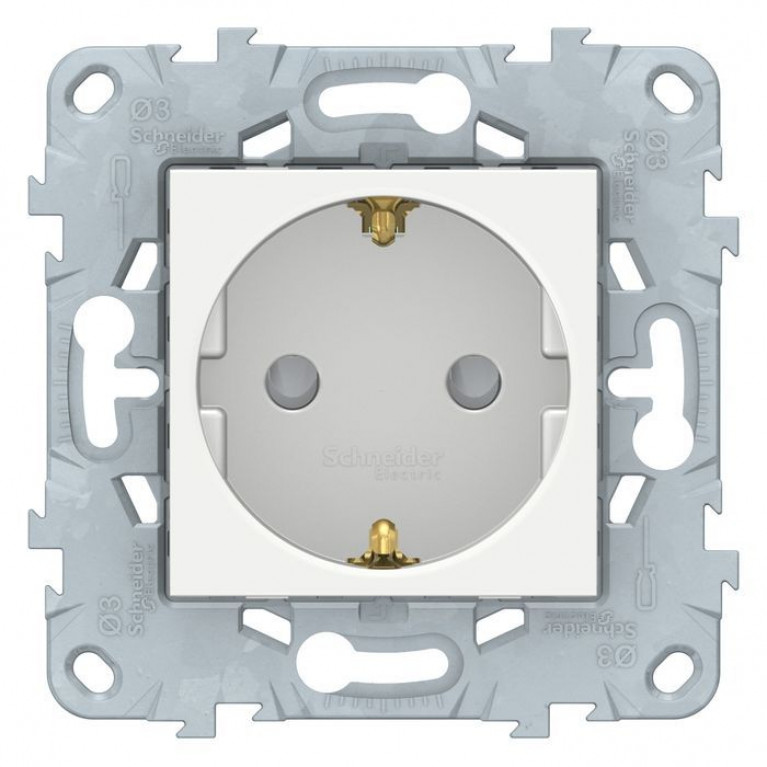 Розетка Schneider Electric UNICA NEW, скрытый монтаж, с заземлением, со шторками, белый, NU505718