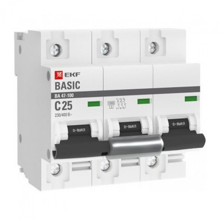 Автоматический выключатель EKF Basic 3P 25А (C) 10кА, mcb47100-3-25C-bas