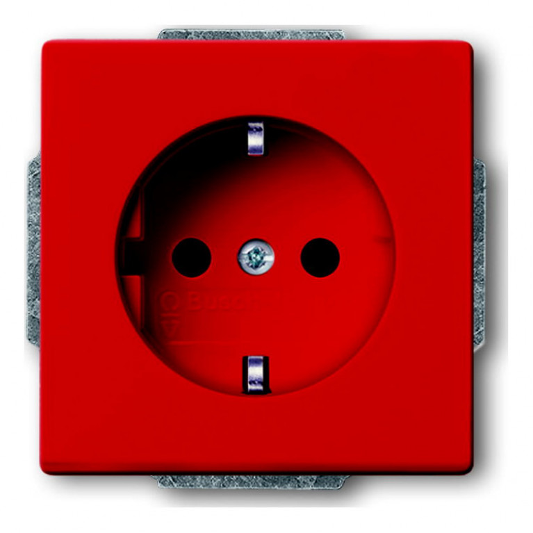 Розетка ABB, скрытый монтаж, с заземлением, со шторками, красный, 2013-0-5322
