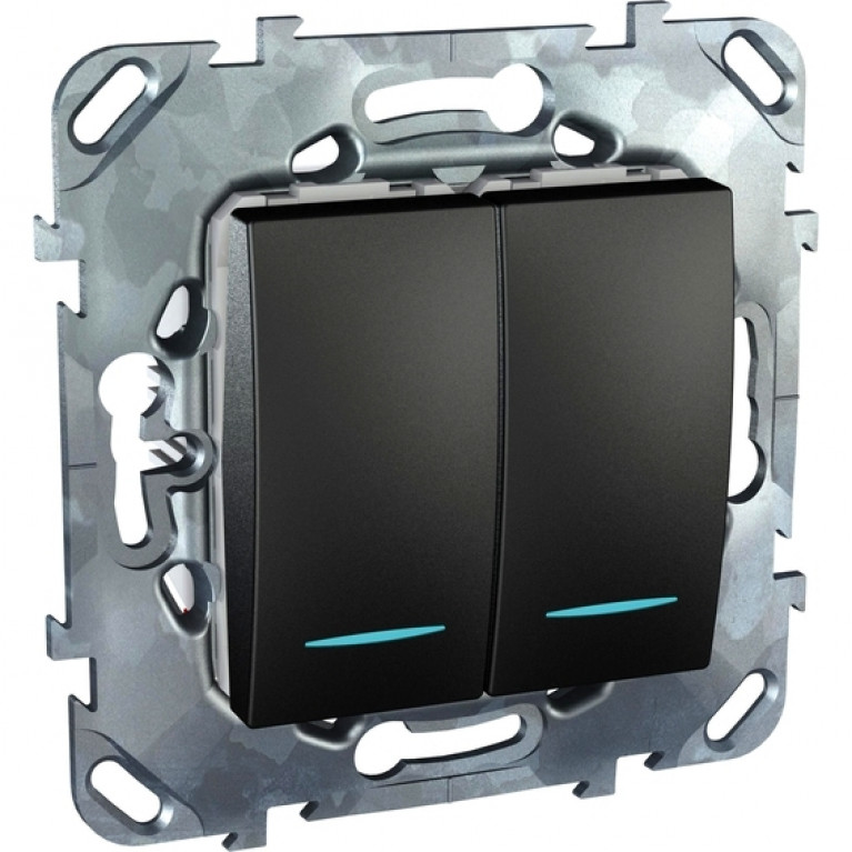 Переключатель 2-клавишный Schneider Electric UNICA TOP, с подсветкой, скрытый монтаж, графит, MGU5.0303.12NZD