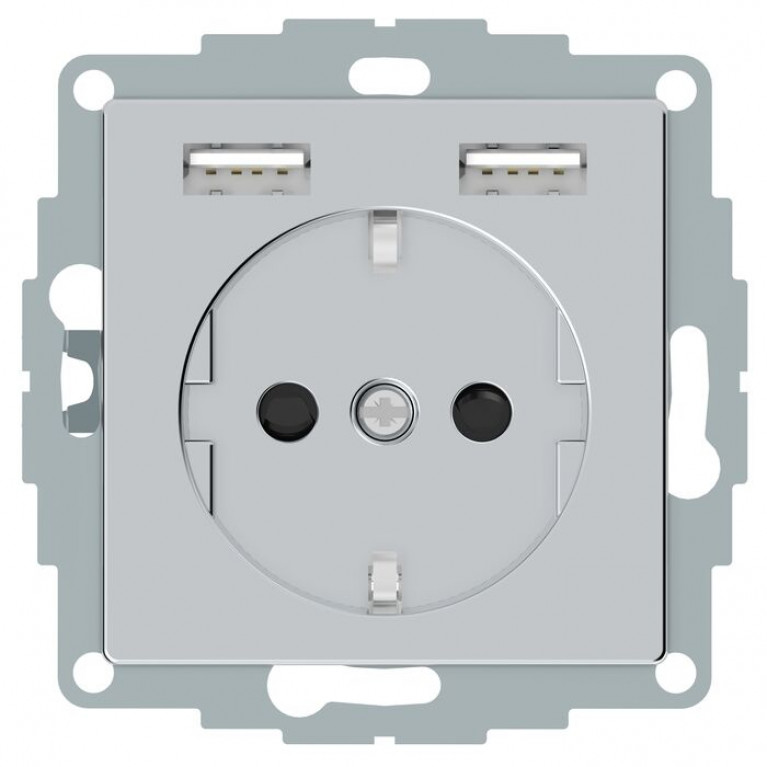 Розетка с USB Schneider Electric AQUAIN, скрытый монтаж, с заземлением, алюминий, MTN2366-0460