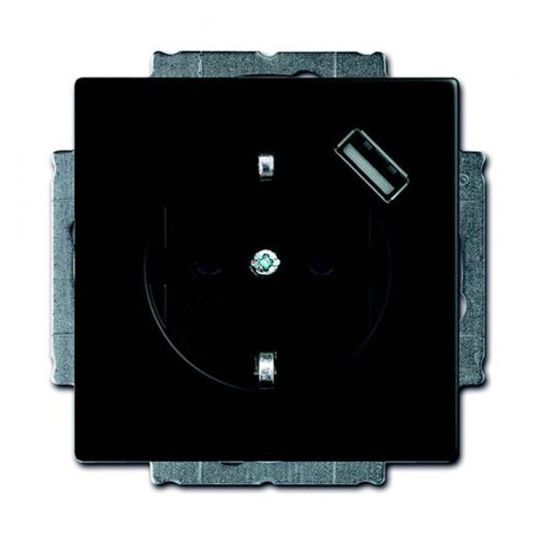 Розетка с USB ABB FUTURE, скрытый монтаж, с заземлением, со шторками, черный бархат, 2CKA002011A6183