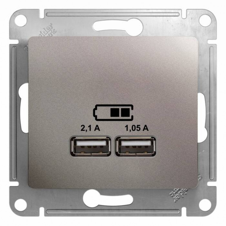 Glossa Розетка  USB, 5В//2100мА, 2х5В//1050мА, платина