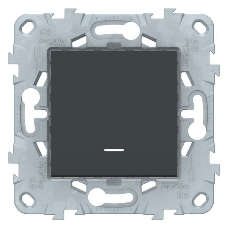 Выключатель 1-клавишный кнопочный Schneider Electric UNICA NEW, с подсветкой, скрытый монтаж, антрацит, NU520654N