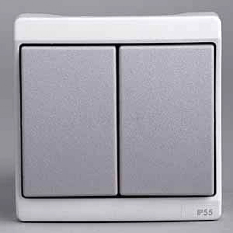 Выключатель 2-клавишный Schneider Electric MUREVA, открытый монтаж, серый, ENN37022