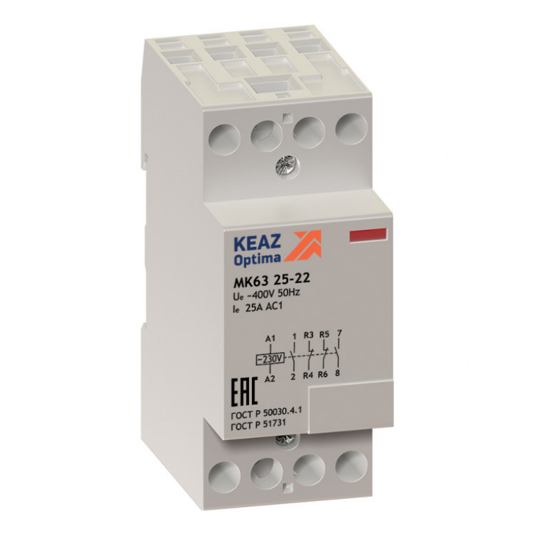 Модульный контактор КЭАЗ OptiDin МК63 2P 20А 230//24В AC//DC, 233825